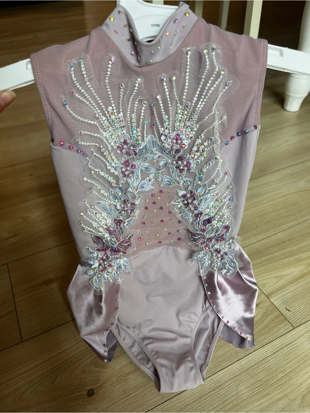 Mauve Pink Embellished High-Neck Dance Costume